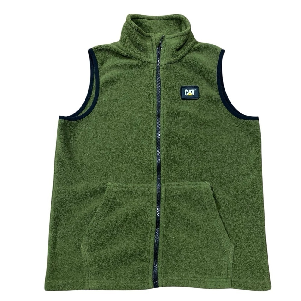 CAT Green Fleece Full Zip Vest Sleeveless Size Medium 10/12